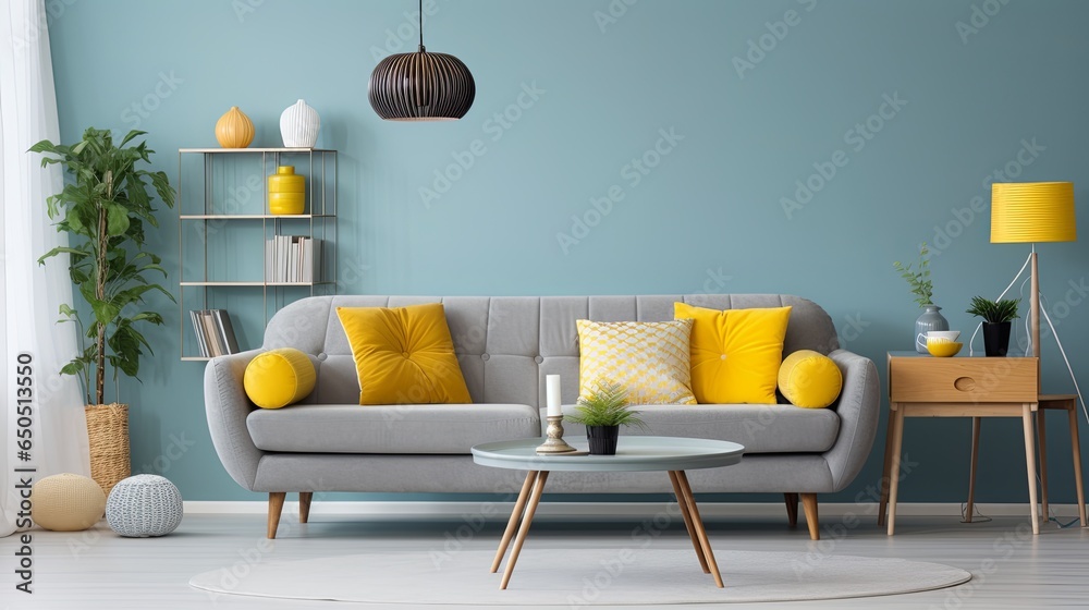 modern colorful home mockup sofa wall template ideas creativity home interior concept colorful wall and decorative propr decorate in living room daylight,ai generate - obrazy, fototapety, plakaty 