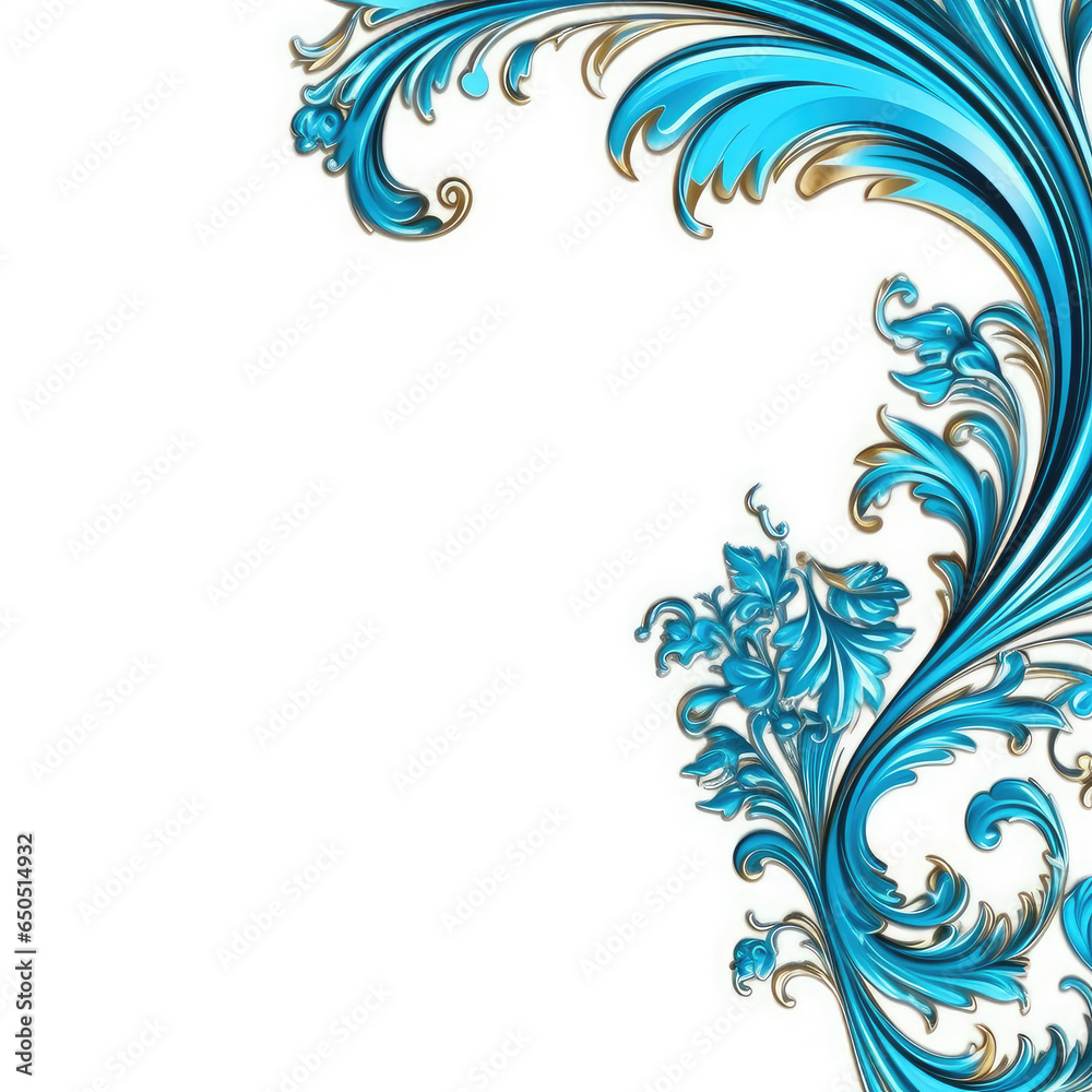 Azure elaborate filigree corner borders on white Background, AI Generated Azure elaborate filigree corner borders on white Background, AI Generated