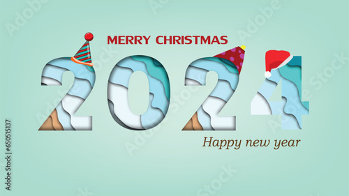 2024 happy new year.Paper cut 2024 word for new year festival.card,happy,Vector concept luxury designs and new year celebration.