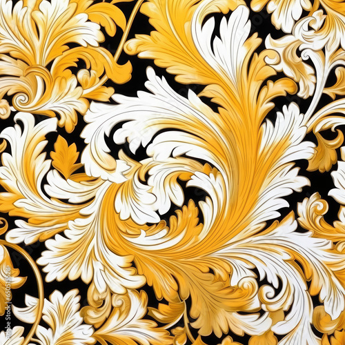 Baroque gold design flat pattern on white background, AI Generated
