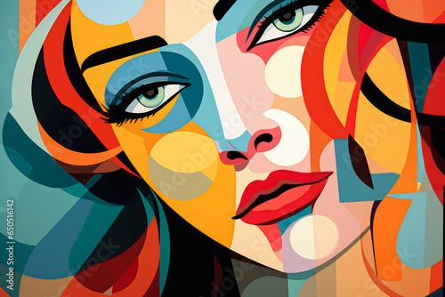 Abstract illustration of a beautiful woman s face with colorful background.