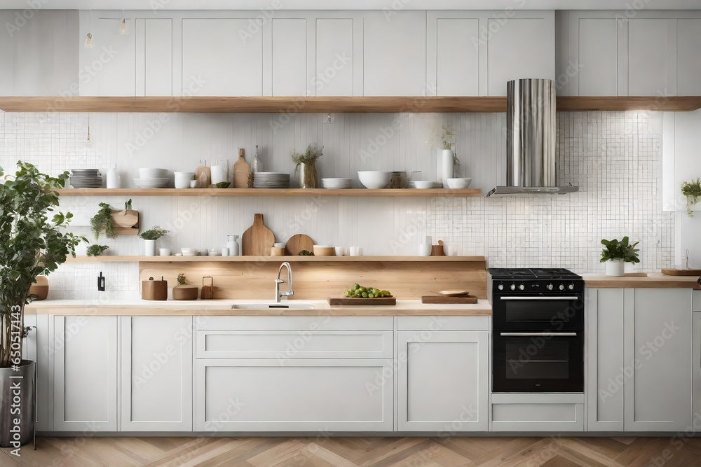 a Scandinavian-inspired kitchen with a textured backsplash wall for visual interest a Scandinavian-inspired kitchen with a textured backsplash wall for visual interest