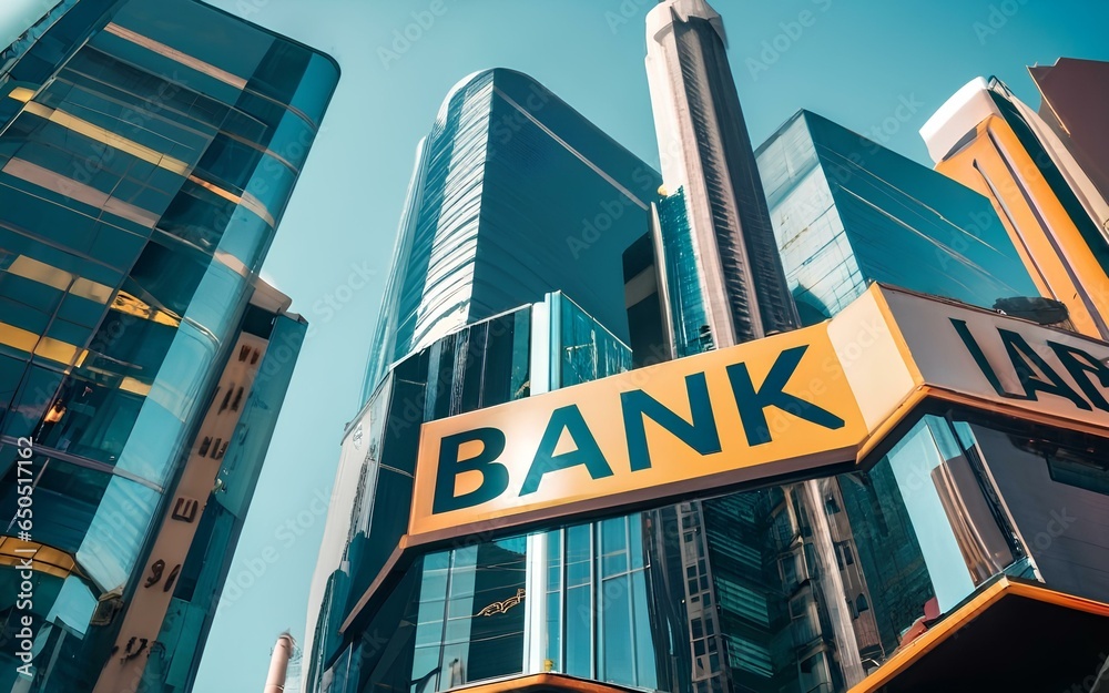 Obraz premium Bank Building money maker Business Advance, trading chart finance crypto currency success wealthy