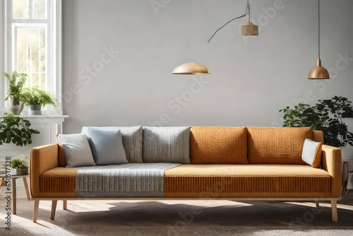 a sofa with Scandinavian-style woven or knitted fabric details © ayesha