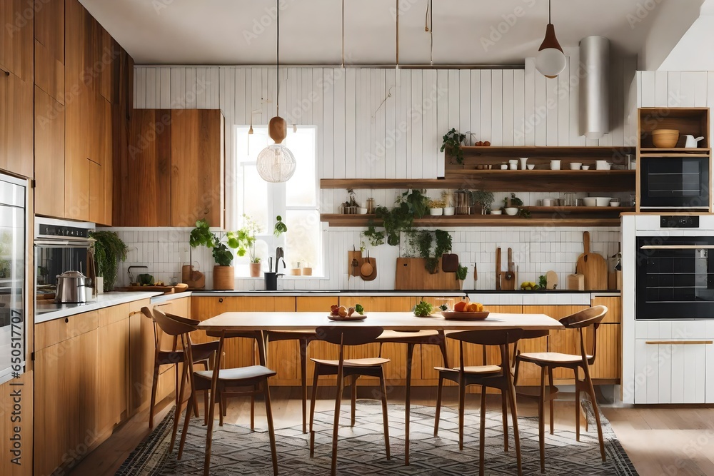 mid-century modern furniture in your Scandinavian kitchen for a retro feel