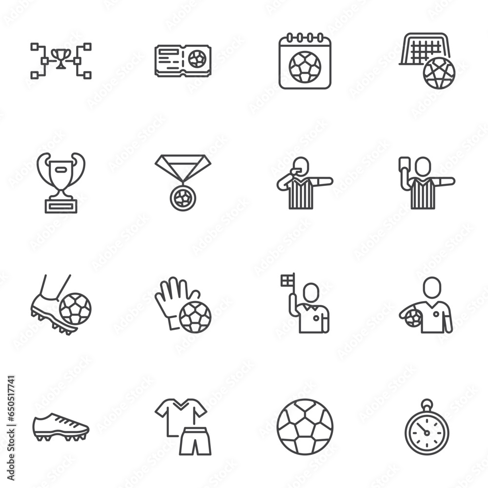 Obraz premium Soccer sports line icons set