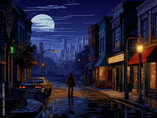 Pixel art de 16 bits, calle de la ciudad, juego de aventuras. IA Generativa
