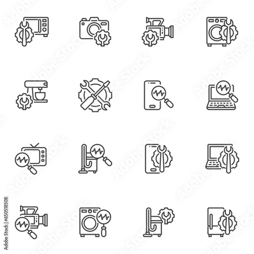 Appliance repair service line icons set