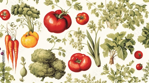  a bunch of vegetables are on a white background with green leaves. generative ai