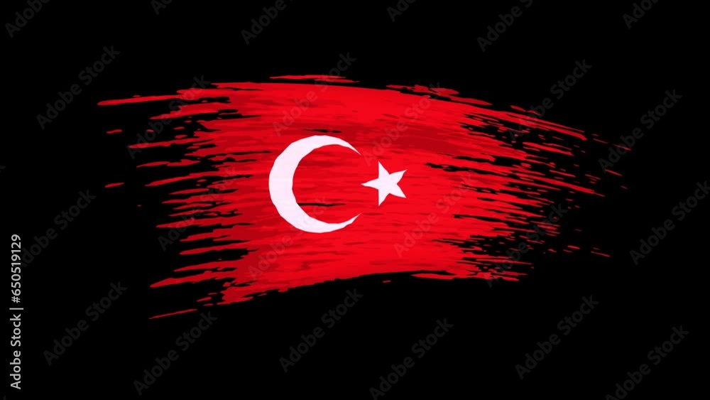 Turkey flag animation. Brush painted turkish flag on a transparent