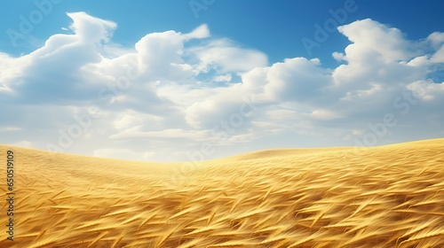  a desert landscape with a blue sky and clouds above it. generative ai