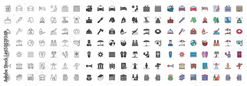 Tour and travel different style icon set