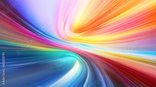 Wide abstract motion energy curve colorful rainbow light speed wallpaper created with Generative AI Technology