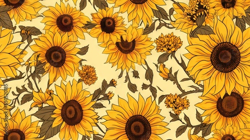  a lot of yellow sunflowers on a white background. generative ai