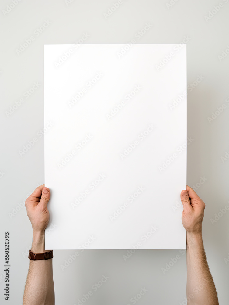 Hand holding empty blank photo paper frame on white background Hand holding empty blank photo paper frame on white background