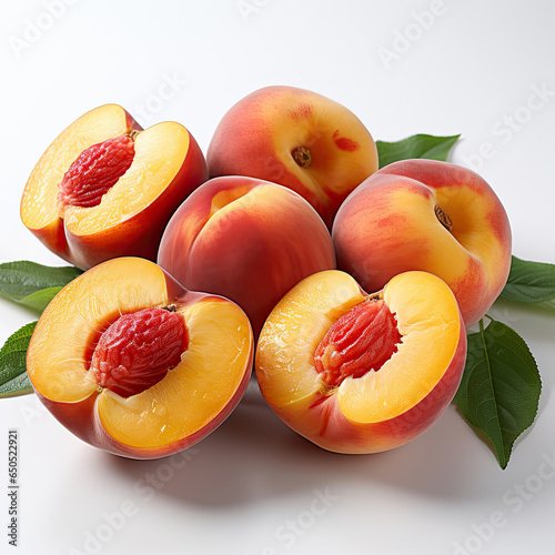 cut fresh fruit apricot peaches on a white background