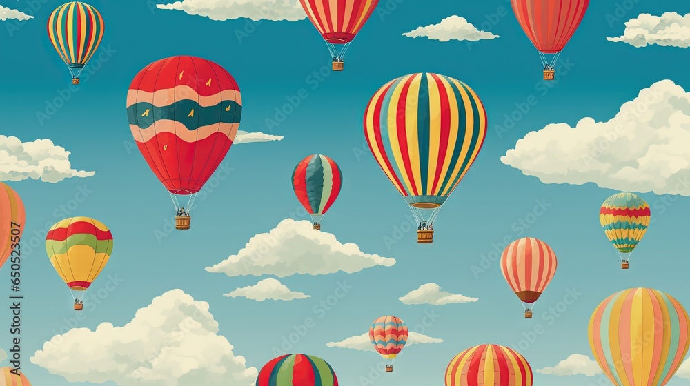 Fototapeta premium a group of hot air balloons flying through a blue sky. generative ai