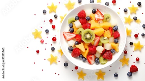 Fruit salad on a white background, generated by AI