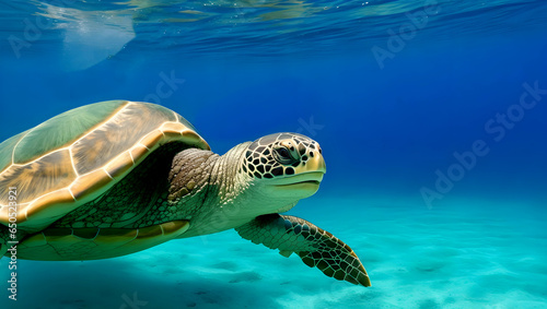 Green sea turtle swimming. Reptiles and Amphibians © Oshin Design