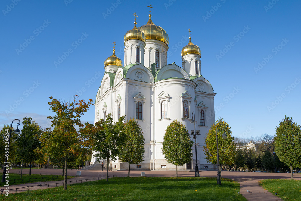 Catherine's Cathedral (Cathedral of the Holy Great Martyr Catherine) on a sunny October day. Pushkin, outskirts of St. Petersburg. Russia
