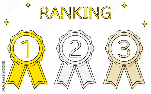 シンプルなランキングメダルバッジのアイコンセット、1位～3位