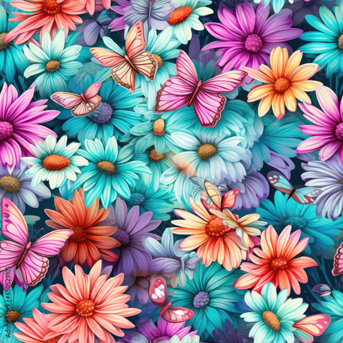 Daisies and butterflies dancing in a whimsical seamless pattern  AI Generated