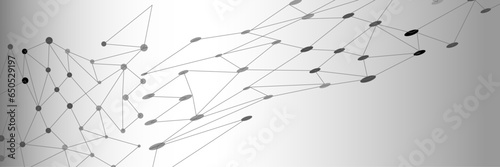 Grey graphic background dots with connections technologies and sharing data as abstract concept.