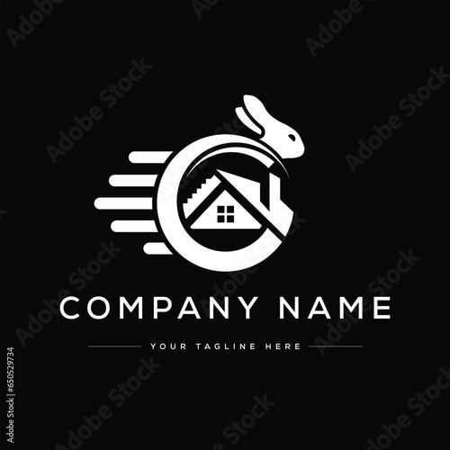 Creative Modern Rabbit House Logo. Black and White Logo. Usable for Business Logos. Flat Vector Logo Design Template Element
