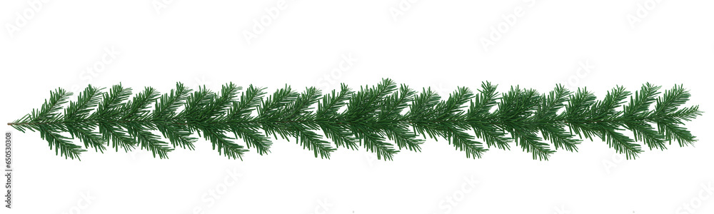 Christmas tree branch border isolated on white transparent background, PNG. Xmas tree Fir pine tree garland 