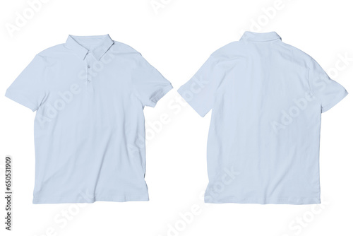 Blank Baby Blue Polo Shirt Mockup Template Front and Back View Isolated Background