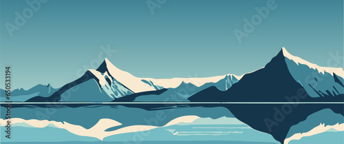 Blue mountain landscape in the background abstract, flat panoramic vector, Vector Illustration.