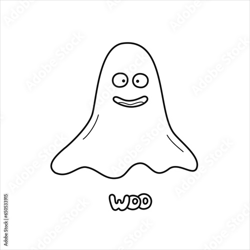 Vector black line illustration of funny halloween ghost.