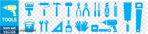 Construction Tool Wrench Spanner Putty knife Wrench Jackhammer Adjustable Set collection Vector illustration