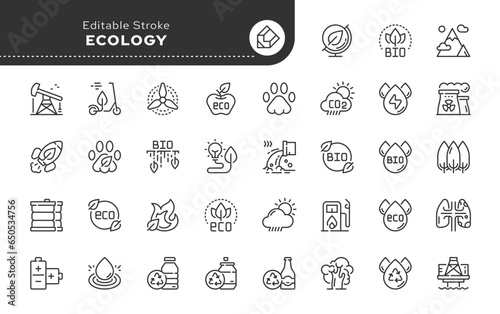 Line icon set. Ecology, the environment and renewable energy. Eco and bio. Vector icon pack.
