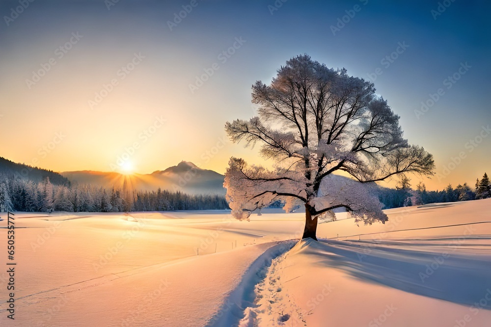 sunset in the snow