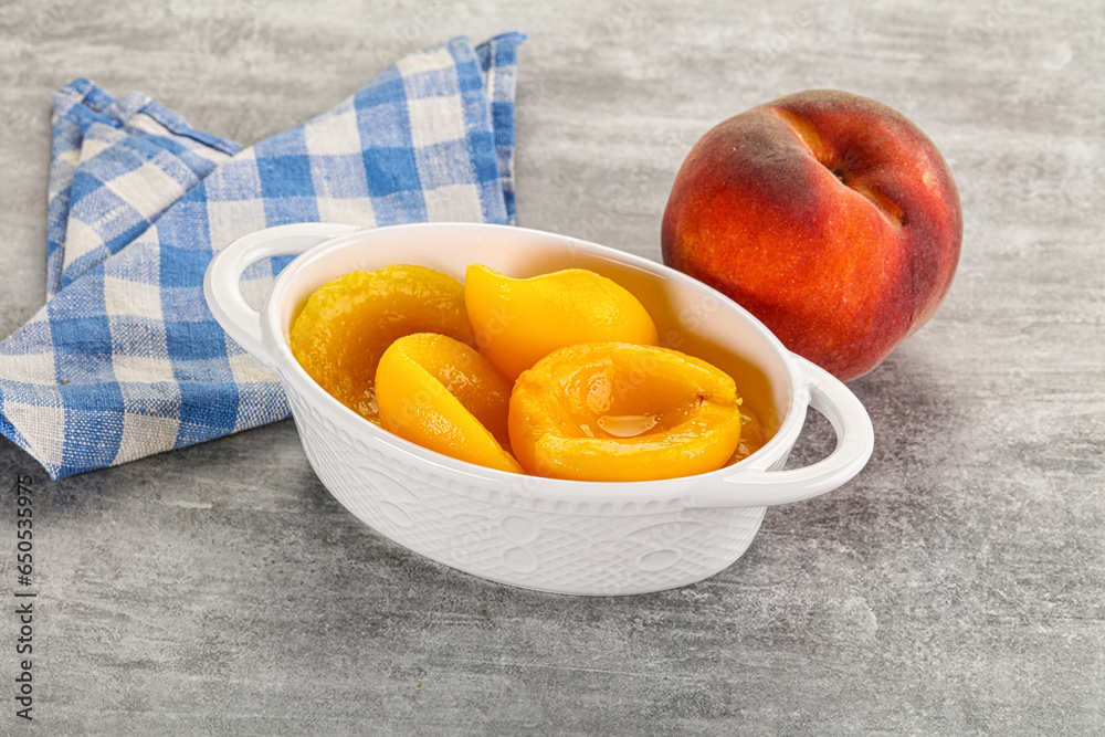 Ripe sweet and juicy canned peach Ripe sweet and juicy canned peach