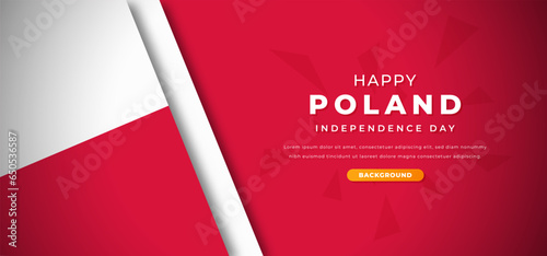 Happy Poland Independence Day Design Paper Cut Shapes Background Illustration for Poster, Banner, Advertising, Greeting Card
