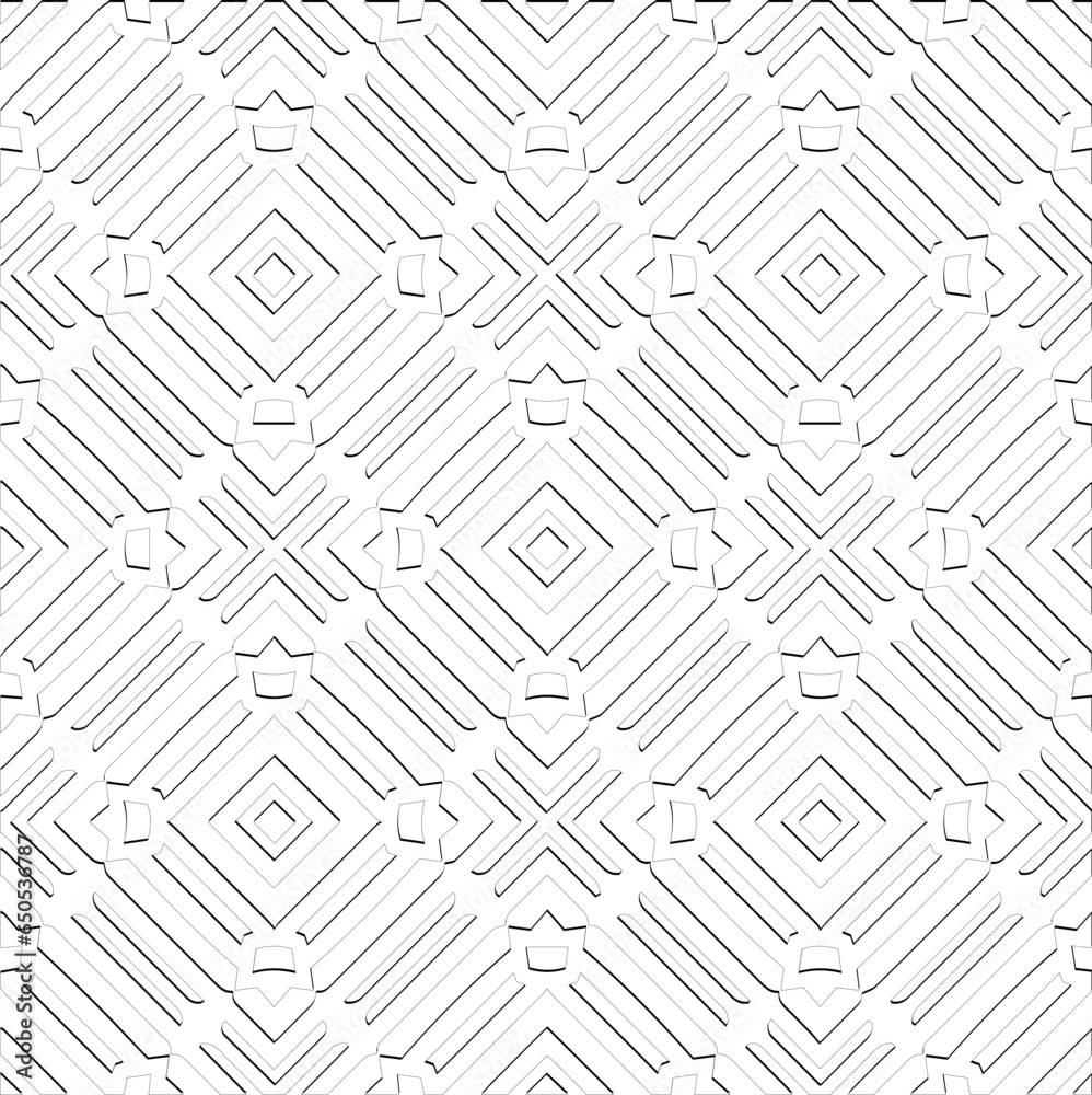  Abstract  background with figures from lines. Black and white texture for web page, textures, card, poster, fabric, textile. Monochrome pattern. Repeating design.