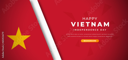 Happy Vietman Independence Day Design Paper Cut Shapes Background Illustration for Poster, Banner, Advertising, Greeting Card