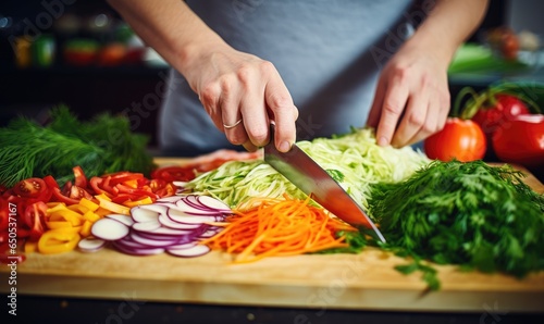 A person preparing vegetables on a cutting board
