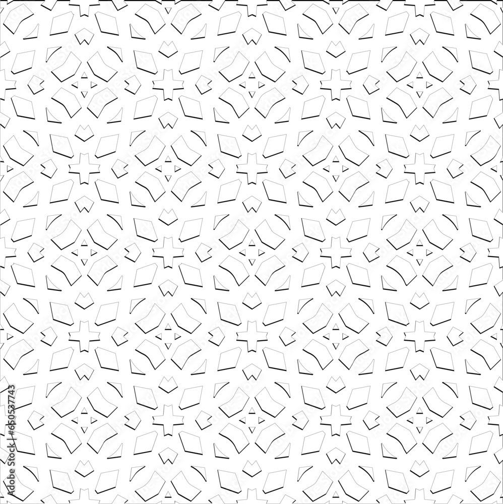Abstract background with figures from lines. Black and white texture for web page, textures, card, poster, fabric, textile. Monochrome pattern. Repeating design. Abstract background with figures from lines. Black and white texture for web page, textures, card, poster, fabric, textile. Monochrome pattern. Repeating design.