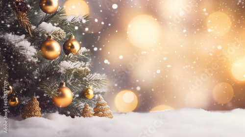 Christmas background with christmas tree and copy space. AI 