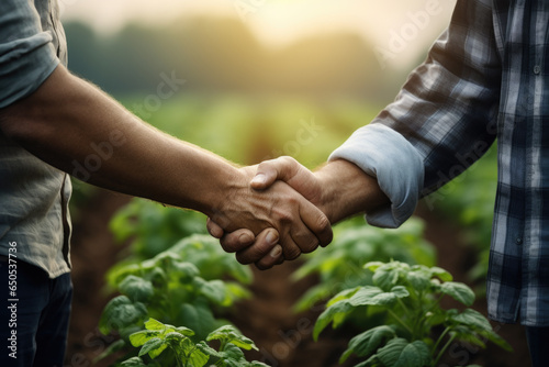 Picture of couple of people shaking hands in field. Teamwork, partnership, collaboration, or successful negotiations. It is suitable for business, corporate, or professional themes.