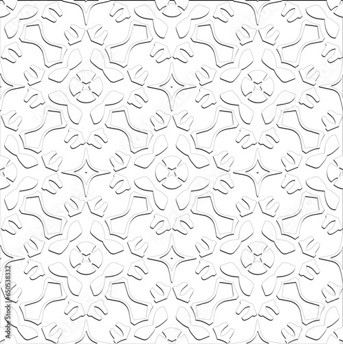  Abstract background with figures from lines. Black and white texture for web page, textures, card, poster, fabric, textile. Monochrome pattern. Repeating design.