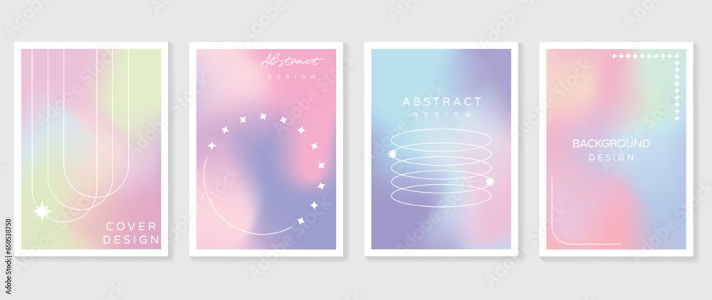 Idol lover posters set. Cute gradient holographic background vector with pastel colors, line, sparkle. Y2k trendy wallpaper design for social media, cards, banner, flyer, brochure.