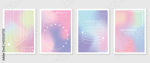 Idol lover posters set. Cute gradient holographic background vector with pastel colors, line, sparkle. Y2k trendy wallpaper design for social media, cards, banner, flyer, brochure.