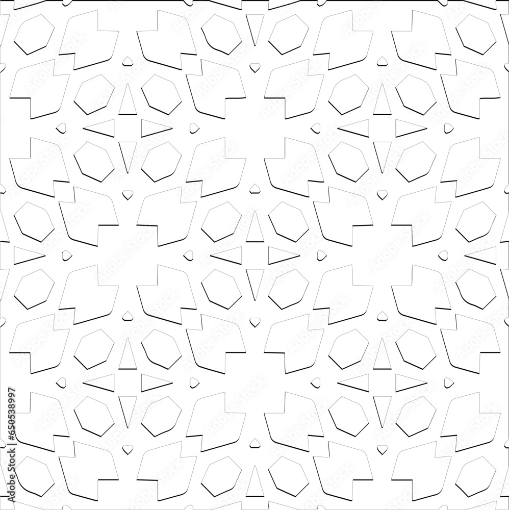 Abstract  background with figures from lines. Black and white texture for web page, textures, card, poster, fabric, textile. Monochrome pattern. Repeating design.