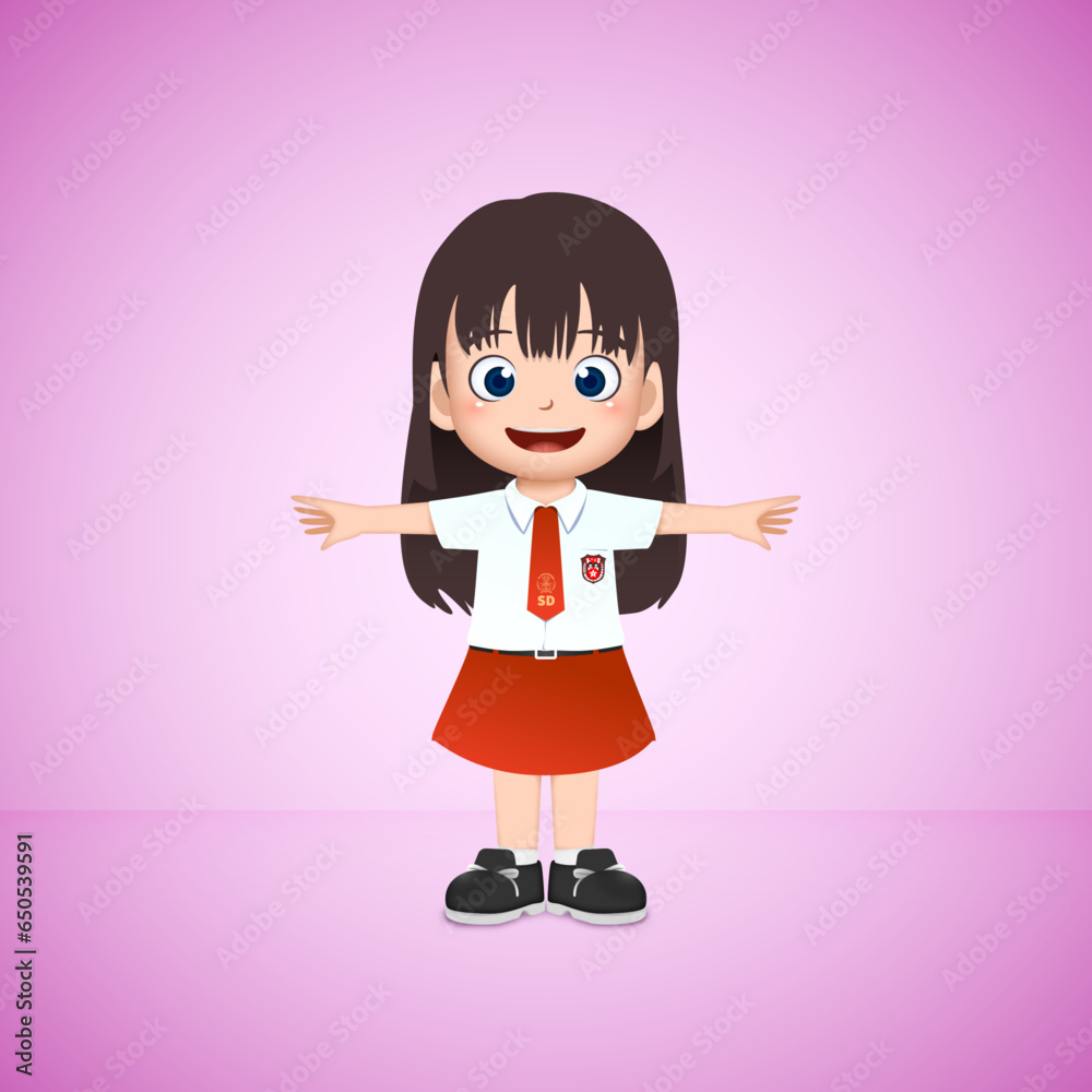 Indonesian Primary School Girl Vector Illustration Indonesian Primary School Girl Vector Illustration