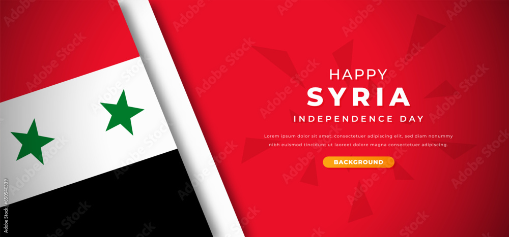 Fototapeta premium Happy Syria Independence Day Design Paper Cut Shapes Background Illustration for Poster, Banner, Advertising, Greeting Card