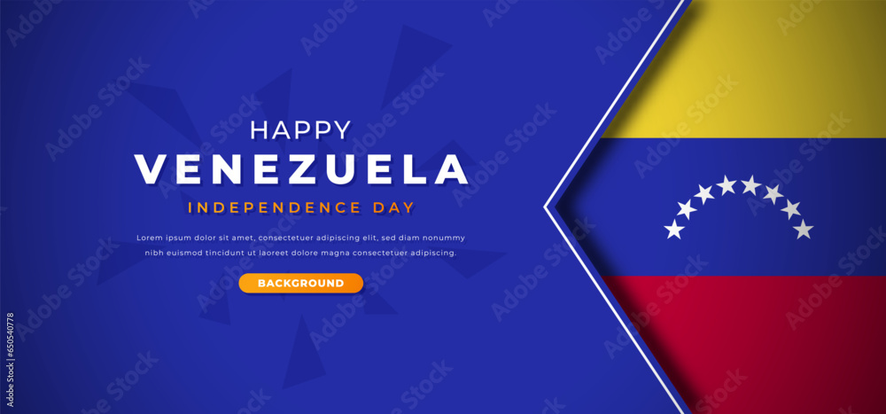 Happy Venezuela Independence Day Design Paper Cut Shapes Background Illustration for Poster, Banner, Advertising, Greeting Card
